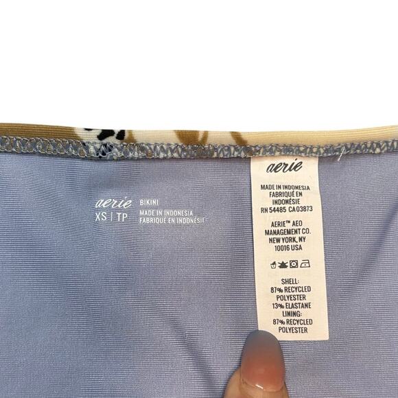 Aerie XS Bikini Bottom Palm Leaf Print Gold Strap Blue Tan NWT - Picture 3 of 3